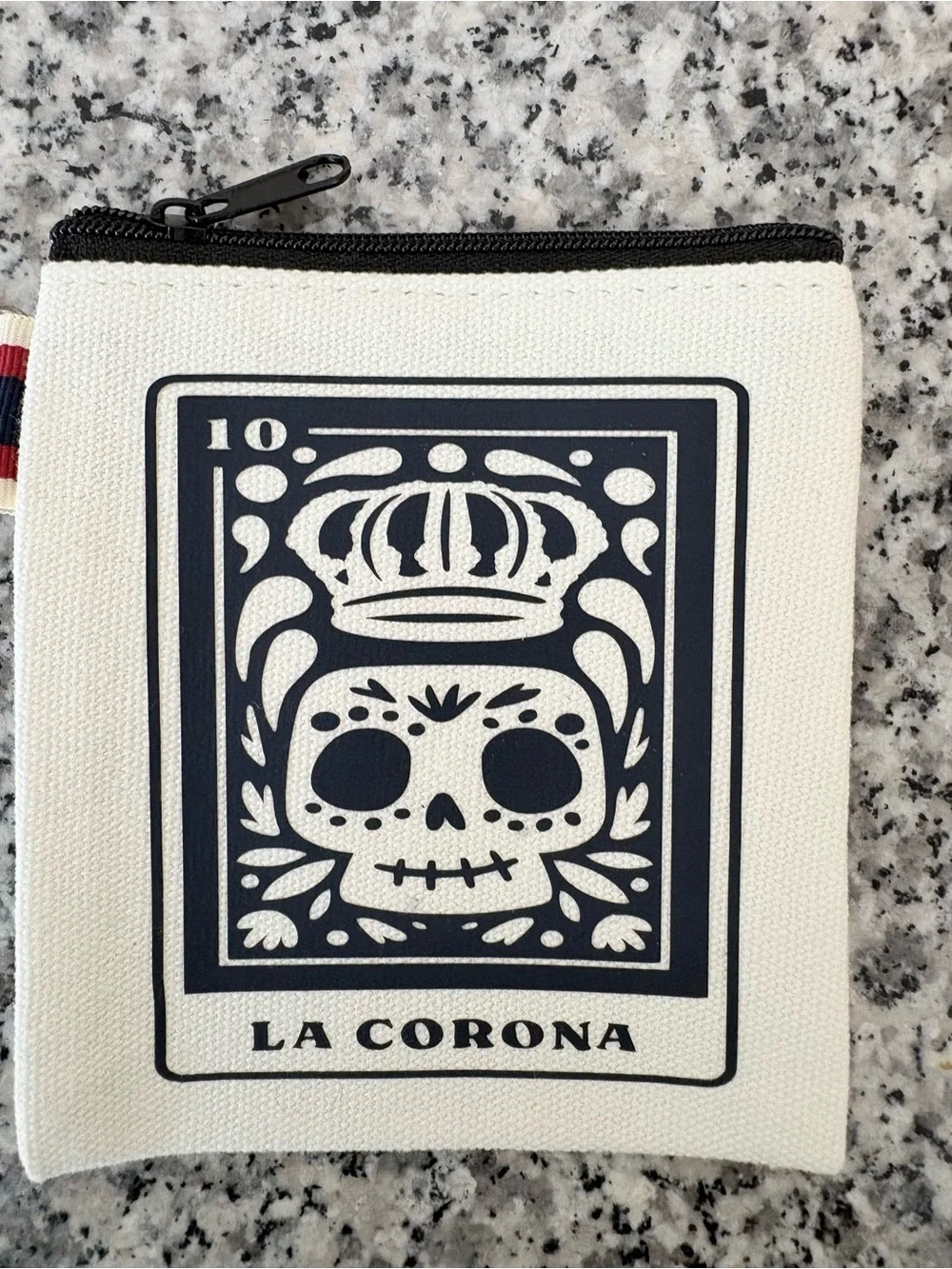 La Corona Cream & Black Skull Zip Pouch